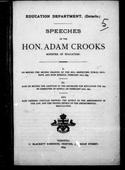 Cover of: Speeches of the Hon. Adam Crooks, Minister of Education by Adam Crooks