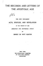 Cover of: The Records and Letters of the Apostolic Age