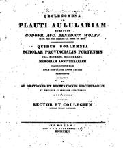 Cover of: Prolegomena ad Plauti Aululariam by Gottfried August Benedict Wolff