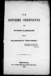 Cover of: La réforme chrétienne des études classiques