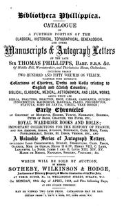 Cover of: Bibliotheca Phillippica: Catalogue of a Further Portion of the Classical, Historical ... by Phillipps, Thomas Sir.