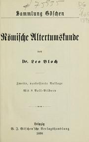 Cover of: Römische altertumskunde. by Leo Bloch