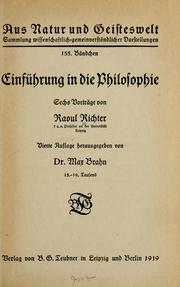 Cover of: Einführung in die philosophie by Richter, Raoul Hermann Michael