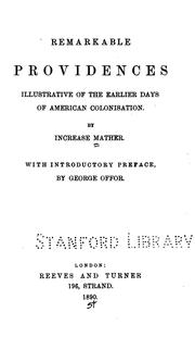 Cover of: Remarkable providences illustrative of the earlier days of American colonisation