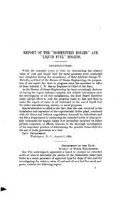 Cover of: Report of the U.S. Naval "liquid fuel" board of tests conducted on the Hohenstein water tube boiler: showing the relative evaporative efficiencies of coal and liquid fuel under forced and natural draft conditions as determined by an extended series of tests