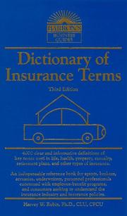 Cover of: Dictionary of insurance terms by Harvey W. Rubin