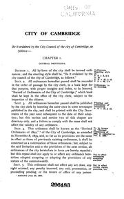 Cover of: The Revised Ordinances of 1892 of the City of Cambridge: As Amended to ...
