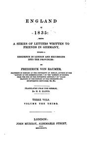 Cover of: ENGLAND IN 1835: BEING A SERIES OF LETTERS WRITTEN TO FRIENDS IN GERMANY by FREDERICK VON RAUMER