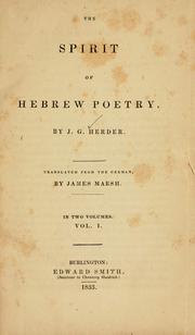 The spirit of Hebrew poetry by Johann Gottfried Herder