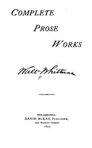 Cover of: Complete Prose Works