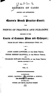 Cover of: Reports of Cases Argued and Determined in the Queen's Bench Practice Court