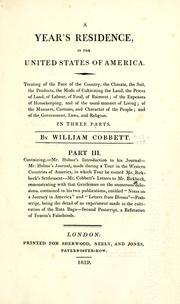 Cover of: A year's residence, in the United States of America by William Cobbett