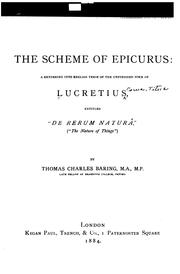 Cover of: The Scheme of Epicurus: A Rendering Into English Verse of the Unfinished Poem of Lucretius ... by Titus Lucretius Carus