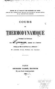 Cover of: Cours de thermodynamique: professé à la Sorbonne by Lippmann (Gabriel)