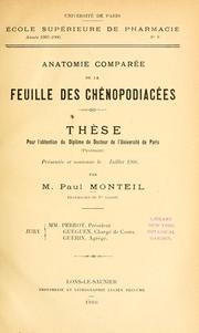 Cover of: Anatomie comparée de la feuille des chénopodiacées. by Paul Monteil