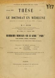 Cover of: Recherches médicales sur le genre "Paris." by F. Heim
