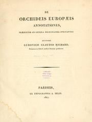 Cover of: De Orchideis Europaeis annotationes: praesertim ad genera dilucidanda spectantes