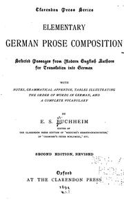 Cover of: Elementary German Prose Composition: Selected Passages from Modern English Authors for ... by Emma Sophia Buchheim, Emma Sophia Buchheim