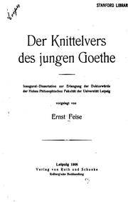 Cover of: Der Knittelvers des jungen Goethe by Ernst Feise
