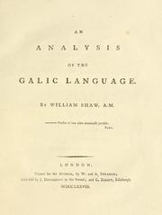 Cover of: An analysis of the Galic language. by Shaw, William