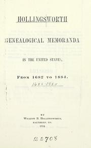 Cover of: Hollingsworth genealogical memoranda in the  United States