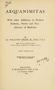 Cover of: Aequanimitas by Sir William Osler, Sir William Osler