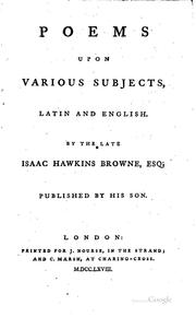 Cover of: Poems Upon Various Subjects, Latin and English: Latin and English by Isaac Hawkins Browne , Soame Jenyns