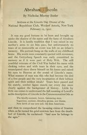 Cover of: Abraham Lincoln: address at the Lincoln Day dinner of the National Republican Club, Waldorf Astoria, New York, February 12, 1920