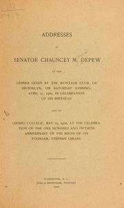 Cover of: Addresses by Senator Chauncey M. Depew