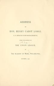 Cover of: Address by Hon. Henry Cabot Lodge ...