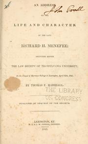 Cover of: An address on the life and character of the late Richard H. Menefee