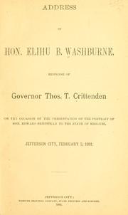Cover of: Address of Hon. Elihu B. Washburne.