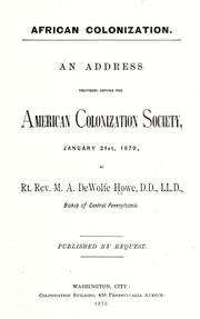 Cover of: African colonization: an address delivered before the American Colonization Society, January 21st, 1879