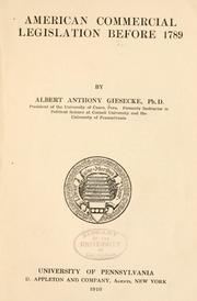 Cover of: American commercial legislation before 1789