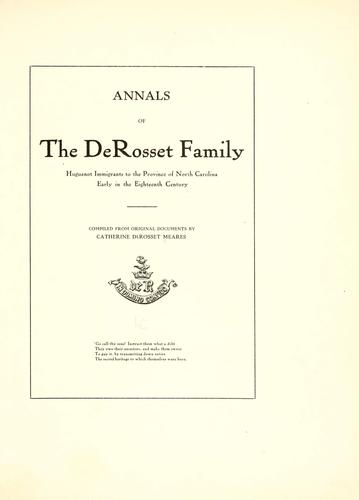 Annals of De Rosset family by Kate de Rosset Meares