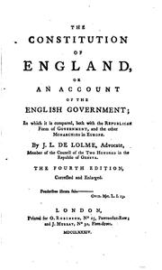 The constitution of England by Jean Louis de Lolme