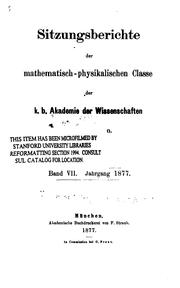 Cover of: Sitzungsberichte by Bayerische Akademie der Wissenschaften Mathematisch -naturwissenschaftliche Klasse, Bayerische Akademie der Wissenschaften.