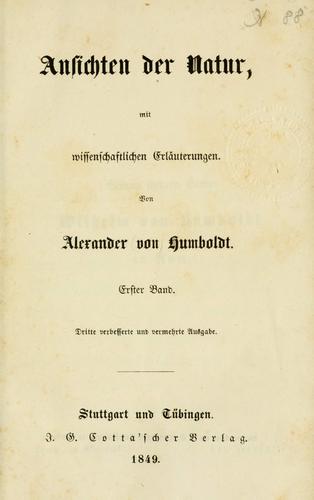 Ansichten der Natur by Alexander von Humboldt | Open Library