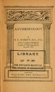 Cover of: Anthropology by R. R. Marett