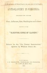 Cover of: Anti-slavery in Virginia by William Crane