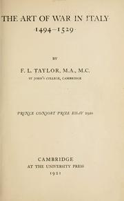 Cover of: The art of war in Italy, 1494-1529 by F. L. Taylor