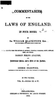 Cover of: Commentaries on the Laws of England: In Four Books by Sir William Blackstone, Barron Field, George Sharswood