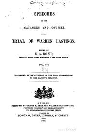 Cover of: Speeches of the Managers and Counsel in the Trial of Warren Hastings