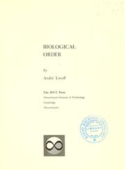 Cover of: Biological order.