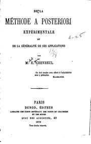 Cover of: De la méthode a posteriori expérimentale, et de la généralité de ses ...
