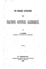 Cover of: Sur quelques applications des fractions continues algébriques