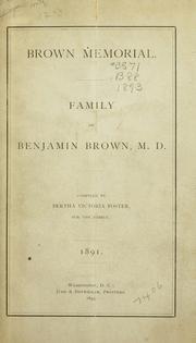 Cover of: Brown memorial: Family of Benjamin Brown, M.D.