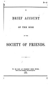 Cover of: A Brief Account of the Rise of the Society of Friends by Thomas Evans