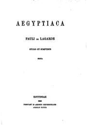 Cover of: Aegyptiaca by Paul de Lagarde