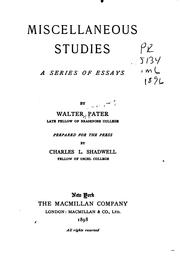 Cover of: Miscellaneous Studies: A Series of Essays by Walter Parter